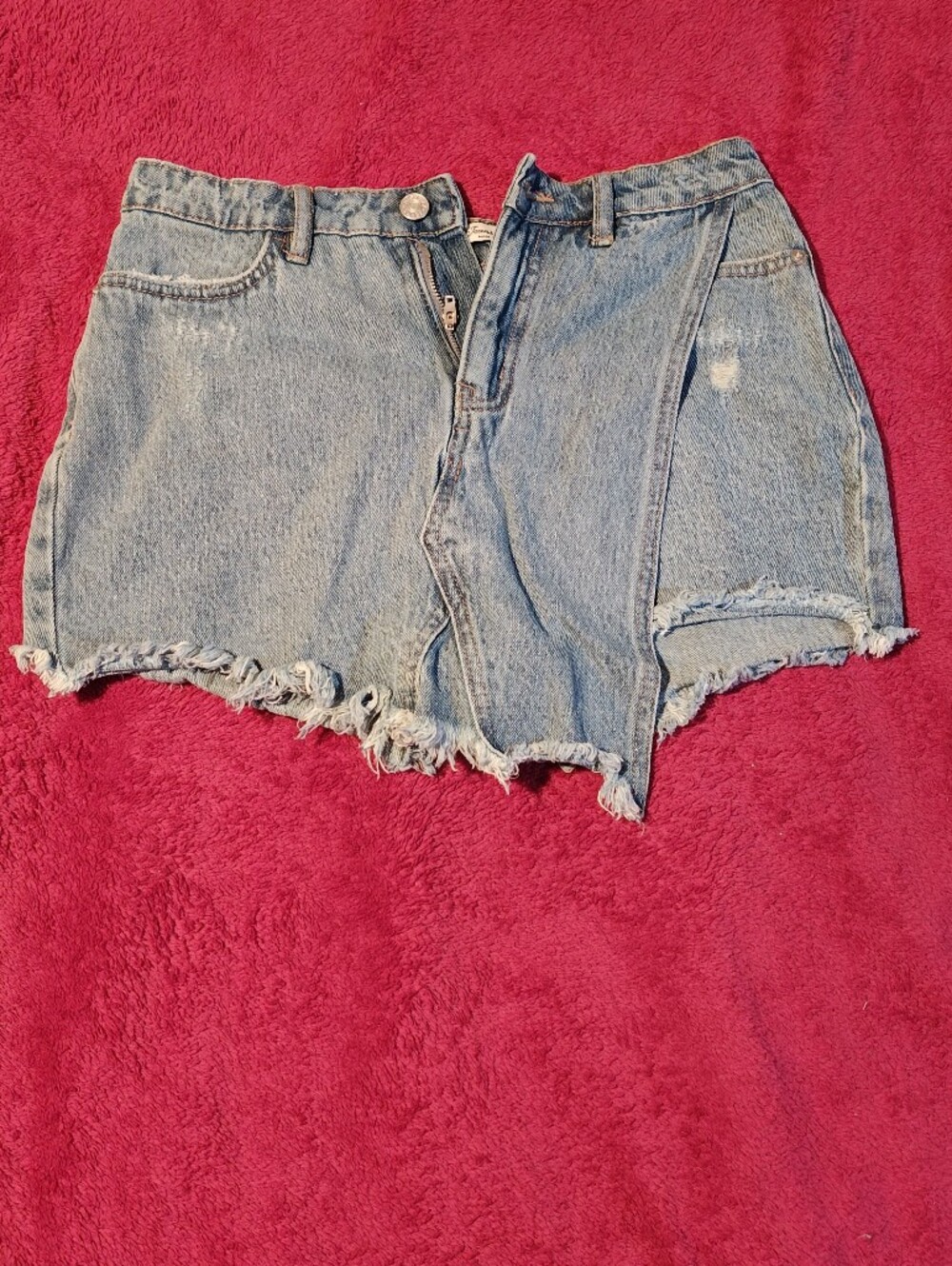 Highway Jeans Light Blue Frayed Hem Denim Skort